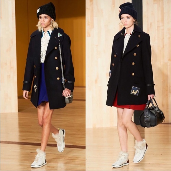 NWOT COACH Navy Blue Patch Nautical Pilot Trench Winter Coat sz 6 Pea Coat Naval - Picture 4 of 7